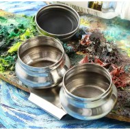 Stainless Steel Drum Painting Palette Oil Paint Pot Double Hole Dipper Easy Clean